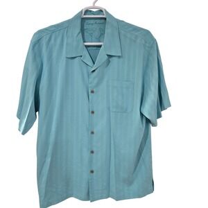 Tommy Bahama Silk Button Down Mens XL Blue Excellent Martini Embroidered Camp